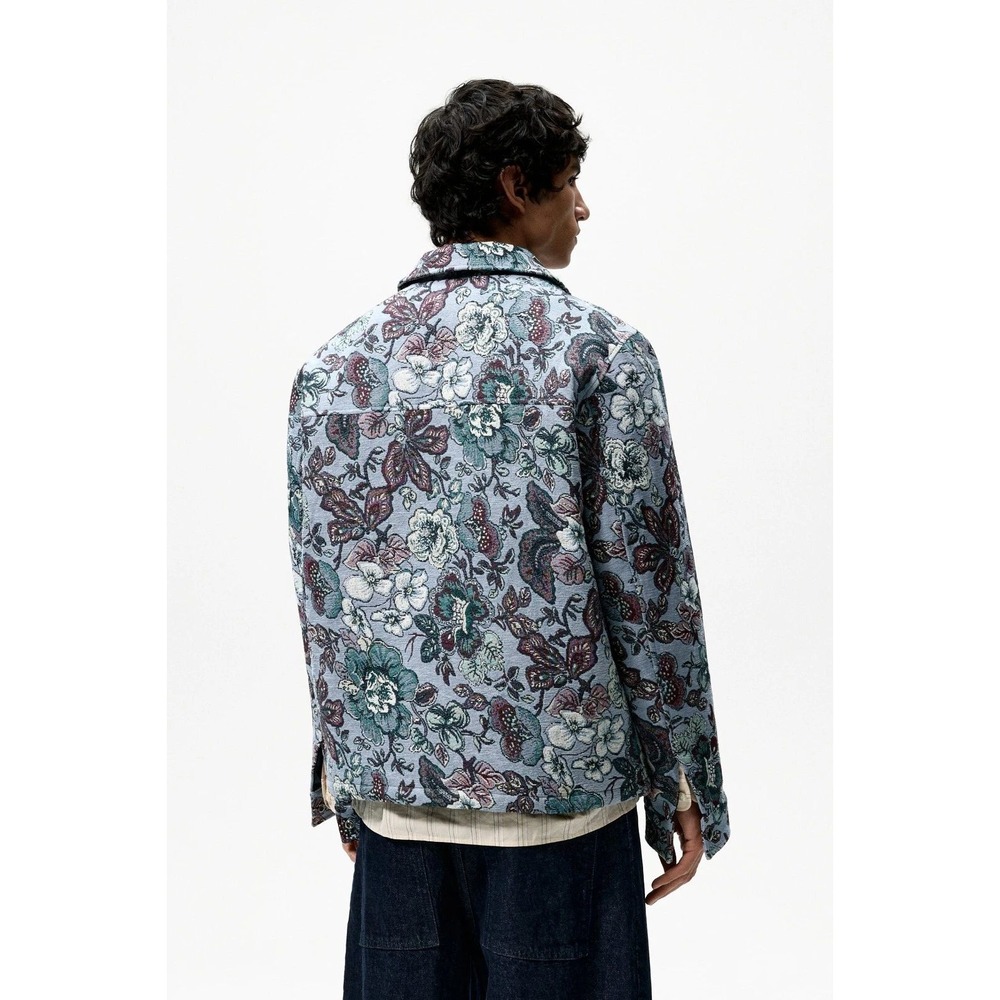 Zara Mens Blue Floral Tapestry Snap Button Jacket Chore Coat Large Maximalist - Picture 8 of 12